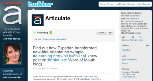 Articulate Twitter page