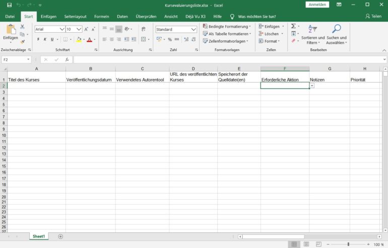 Excel Vorlage Kursevaluierungsliste Articulate