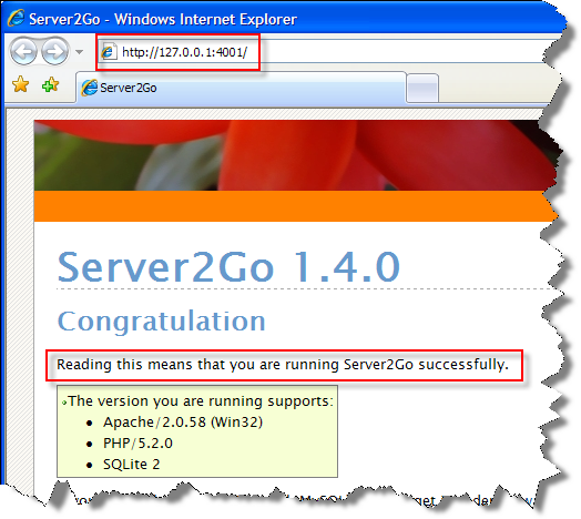Server2Go Successfully Installed