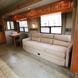 Before renovation image in the RV couch