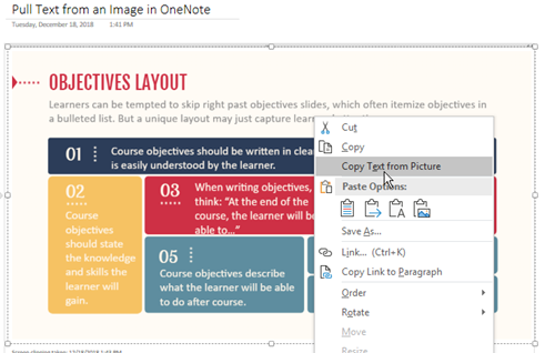 Use OneNote OCR to copy text from image for e-learning